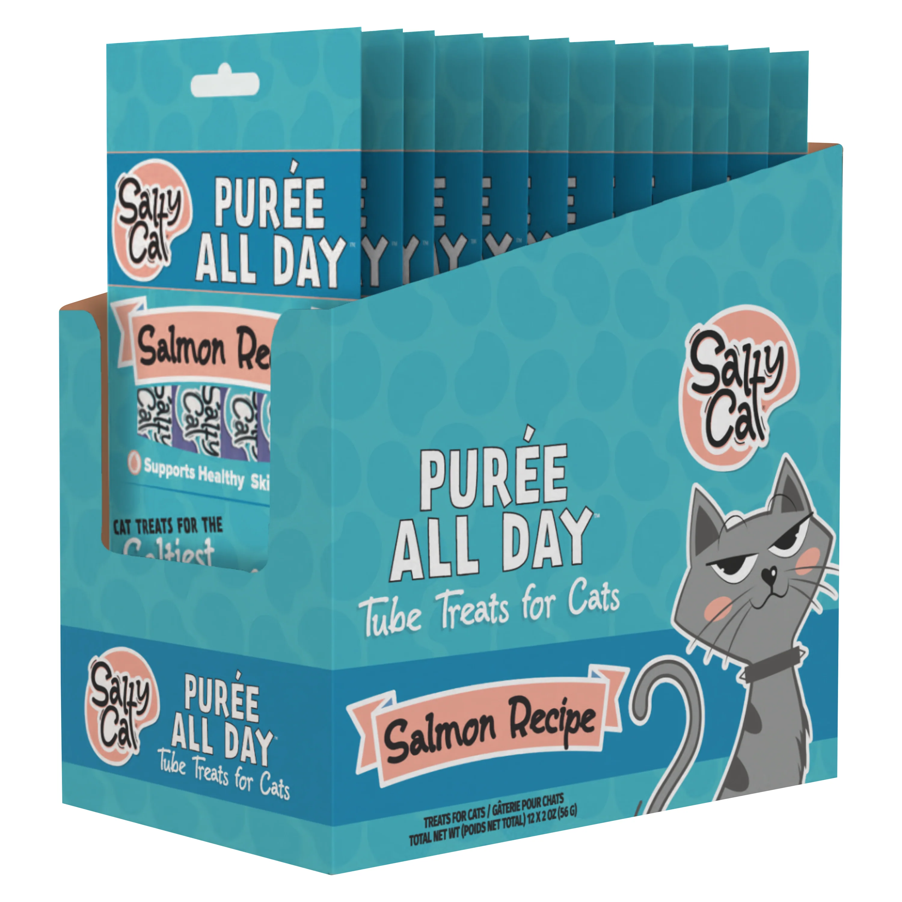 Salty Cat Purée All Day Natural Creamy Salmon Tube Treats for Cats, 15g x 48 Tubes - Image 7