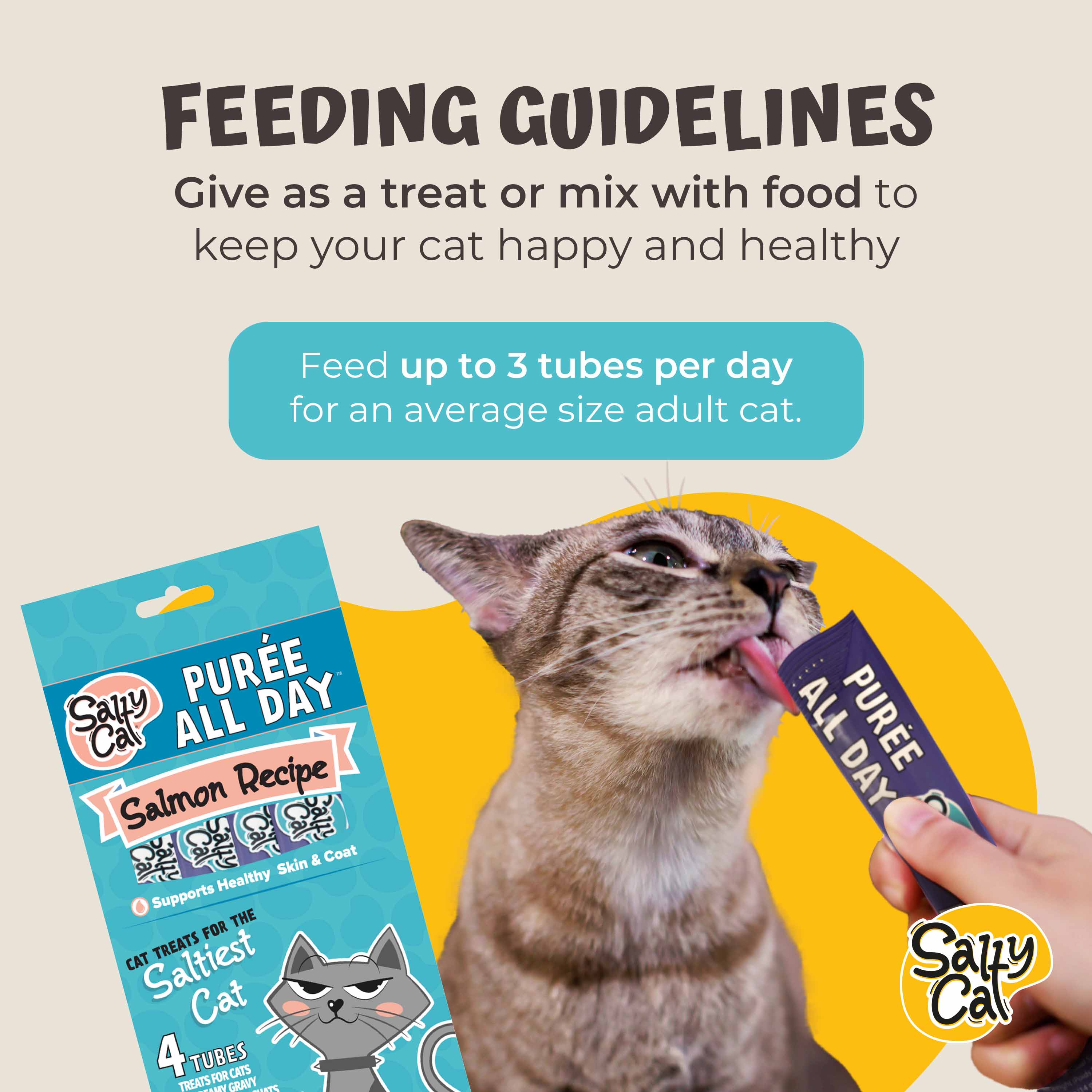 Salty Cat Purée All Day Natural Creamy Salmon Tube Treats for Cats, 15g x 48 Tubes - Image 8