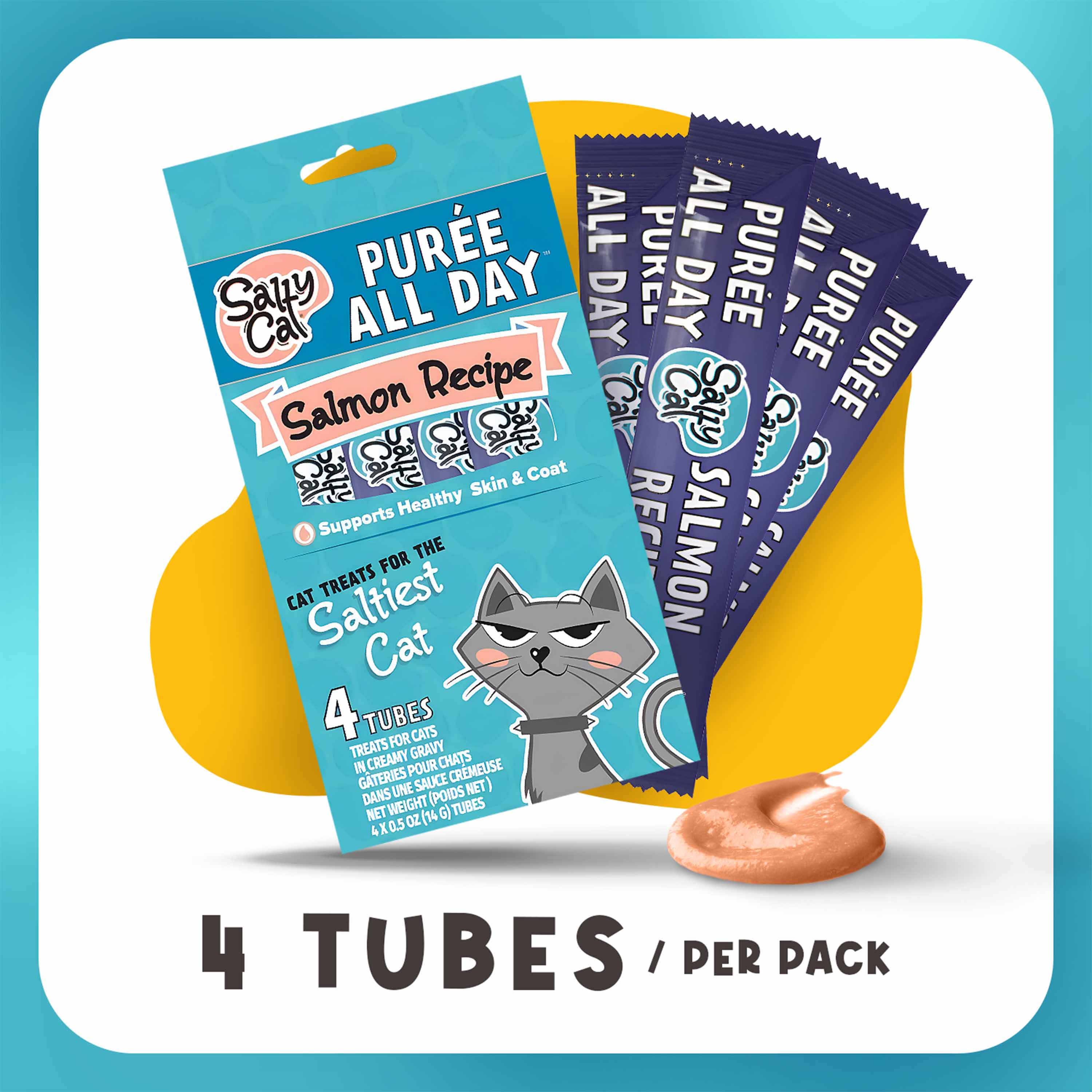 Salty Cat Purée All Day Natural Creamy Salmon Tube Treats for Cats, 15g x 48 Tubes - Image 9