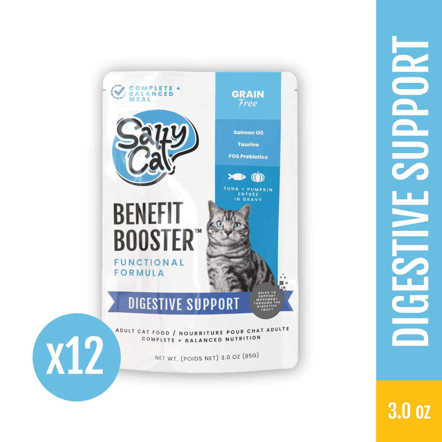 Salty Cat Benefit Booster Digestive Support Tuna & Pumpkin Entrée in Gravy, 40g x 12 Pouches