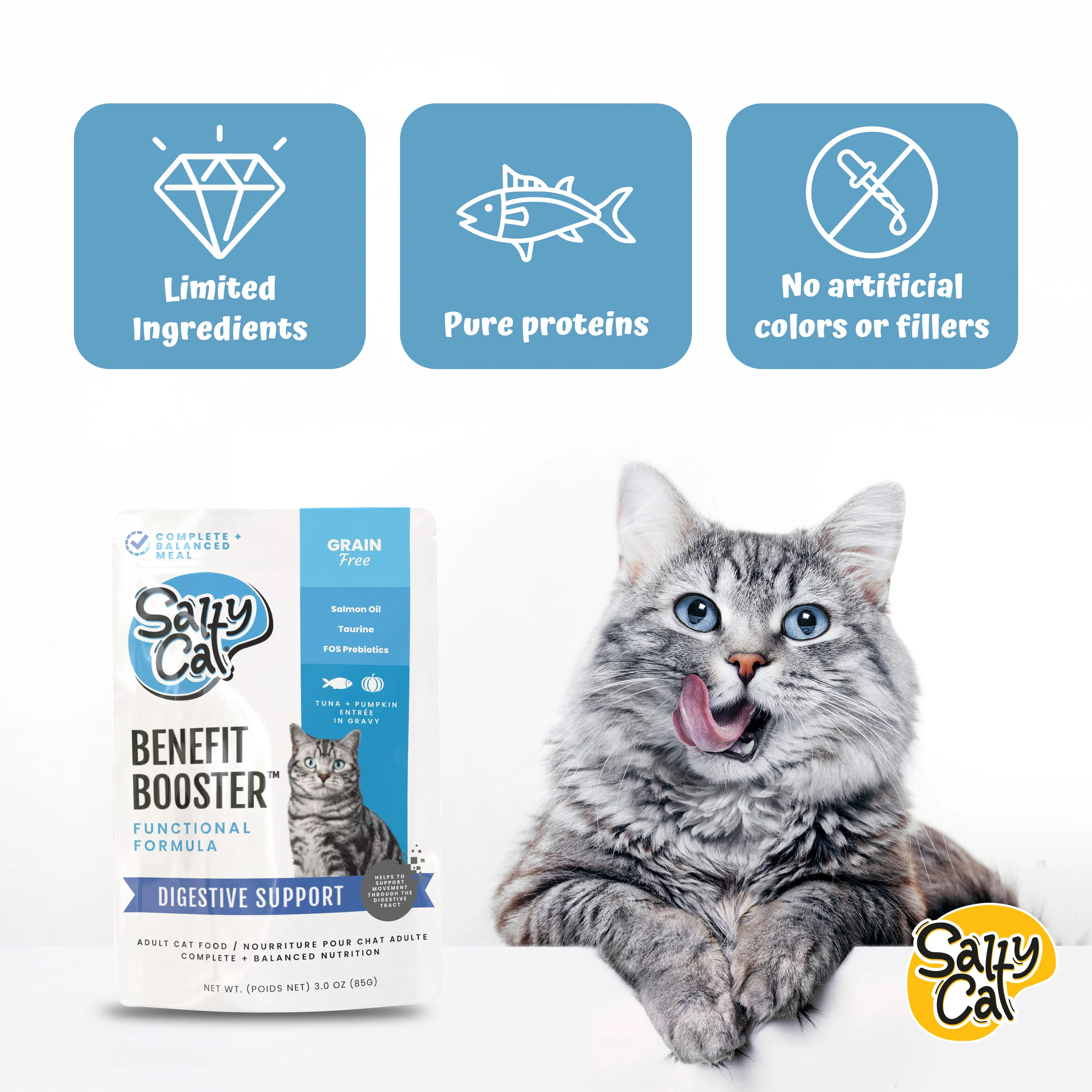 Salty Cat Benefit Booster Digestive Support Tuna & Pumpkin Entrée in Gravy, 40g x 12 Pouches - Image 2