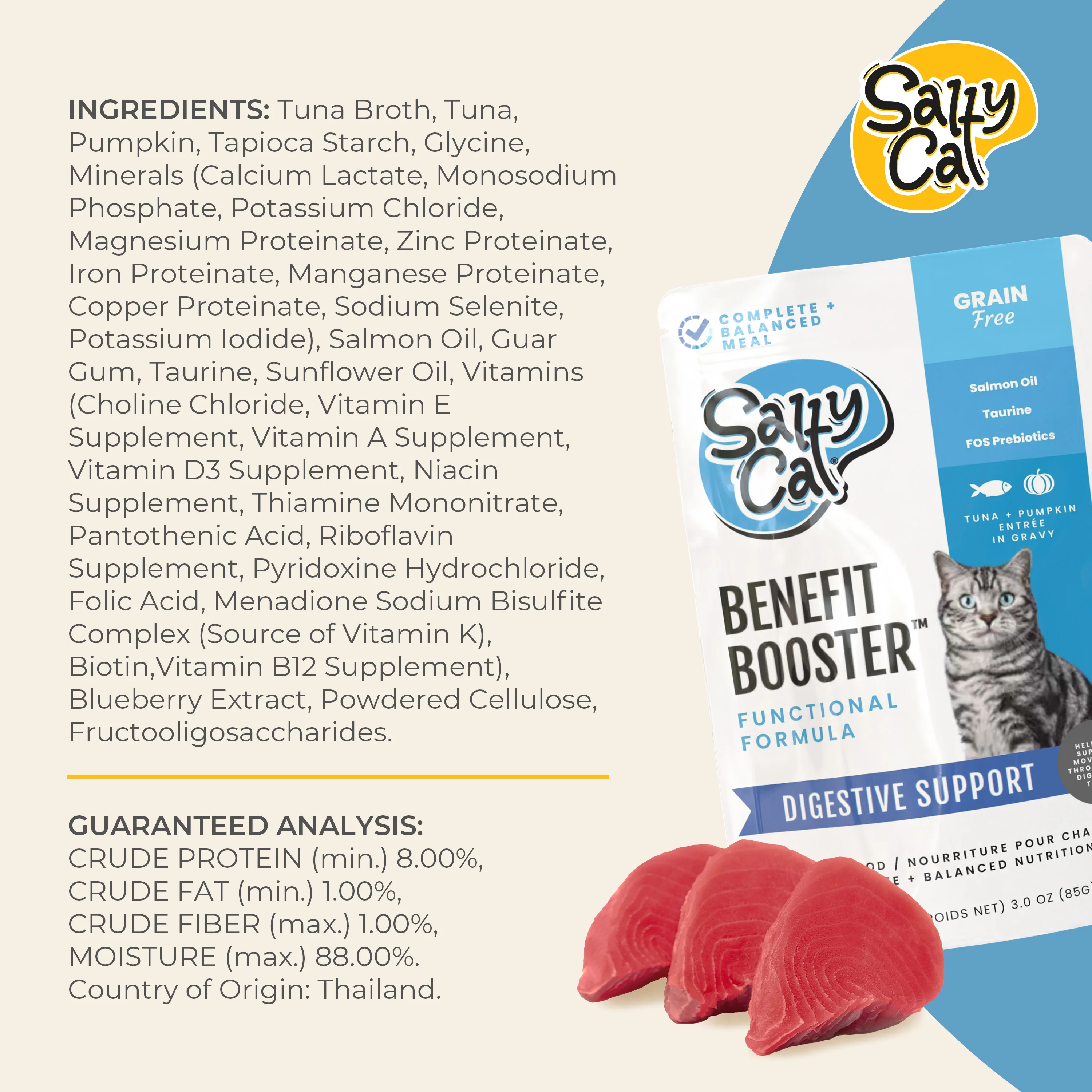 Salty Cat Benefit Booster Digestive Support Tuna & Pumpkin Entrée in Gravy, 40g x 12 Pouches - Image 8