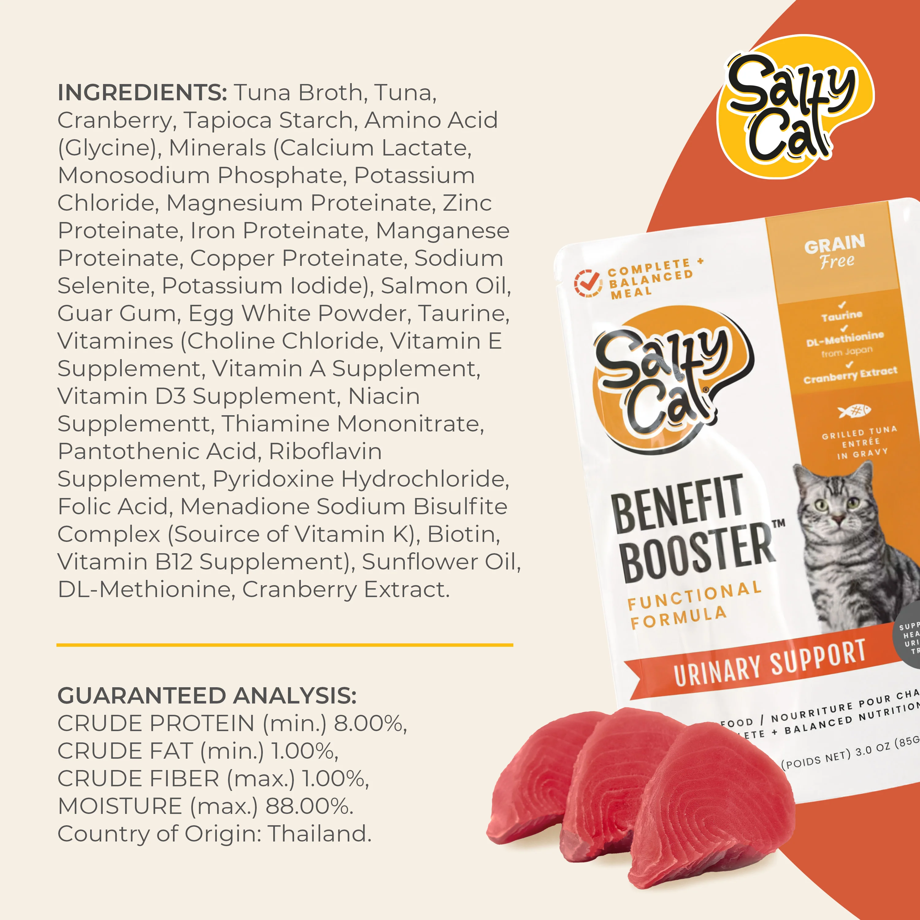 Salty Cat Benefit Booster Urinary Support Grilled Tuna Entrée in Gravy, 85g x 12 Pouches - Image 8