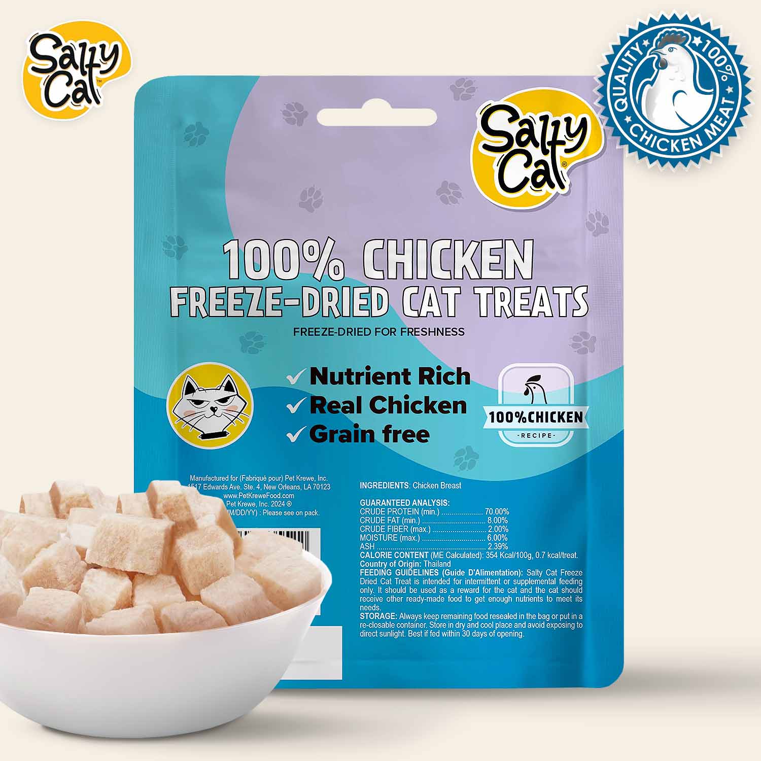 Salty Cat Natural Freeze-Dried Chicken Cat Treats, 10g Bag (12-Pack) - Image 7