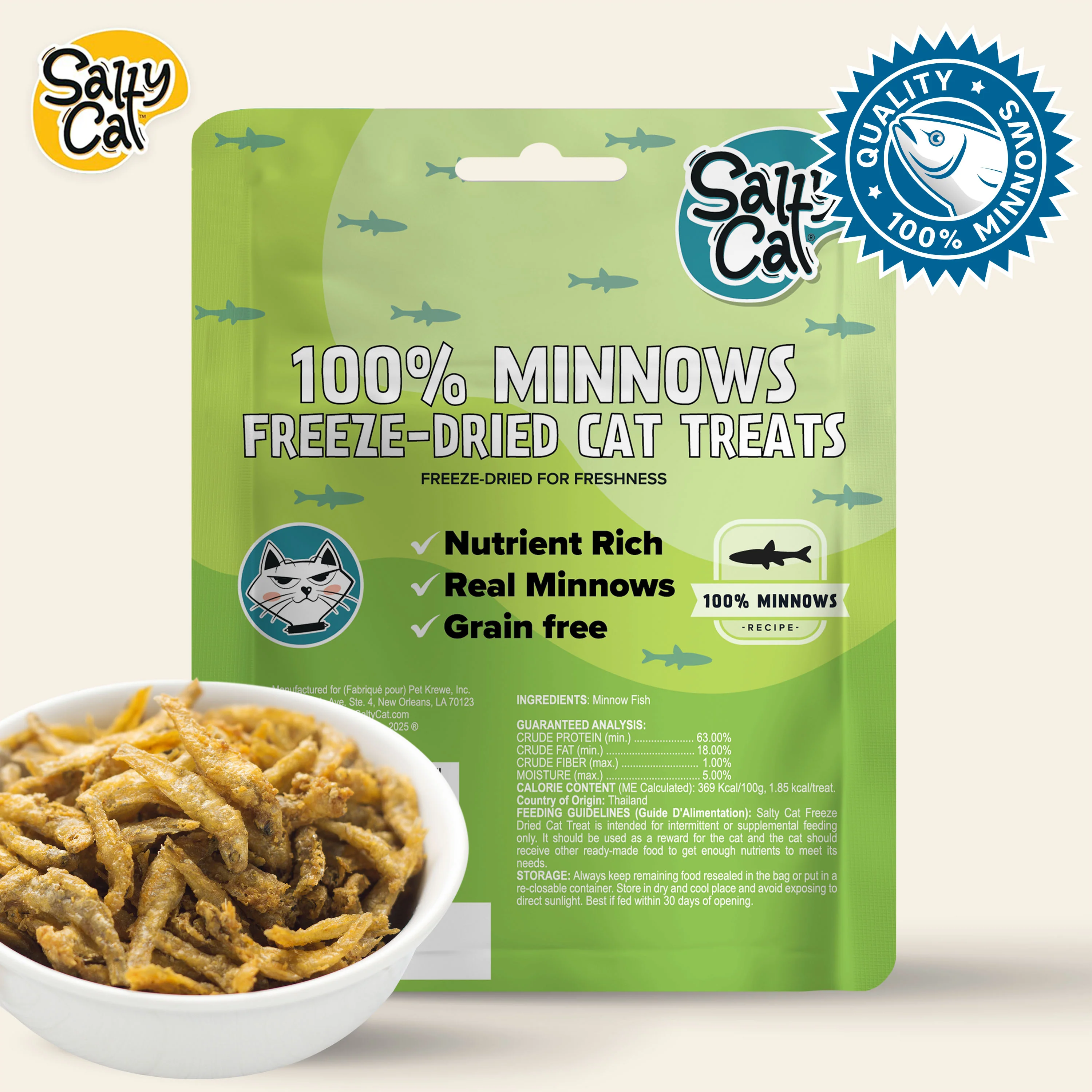 Salty Cat Natural Freeze-Dried Minnow Cat Treats, 10g x 12 Bags - Image 7