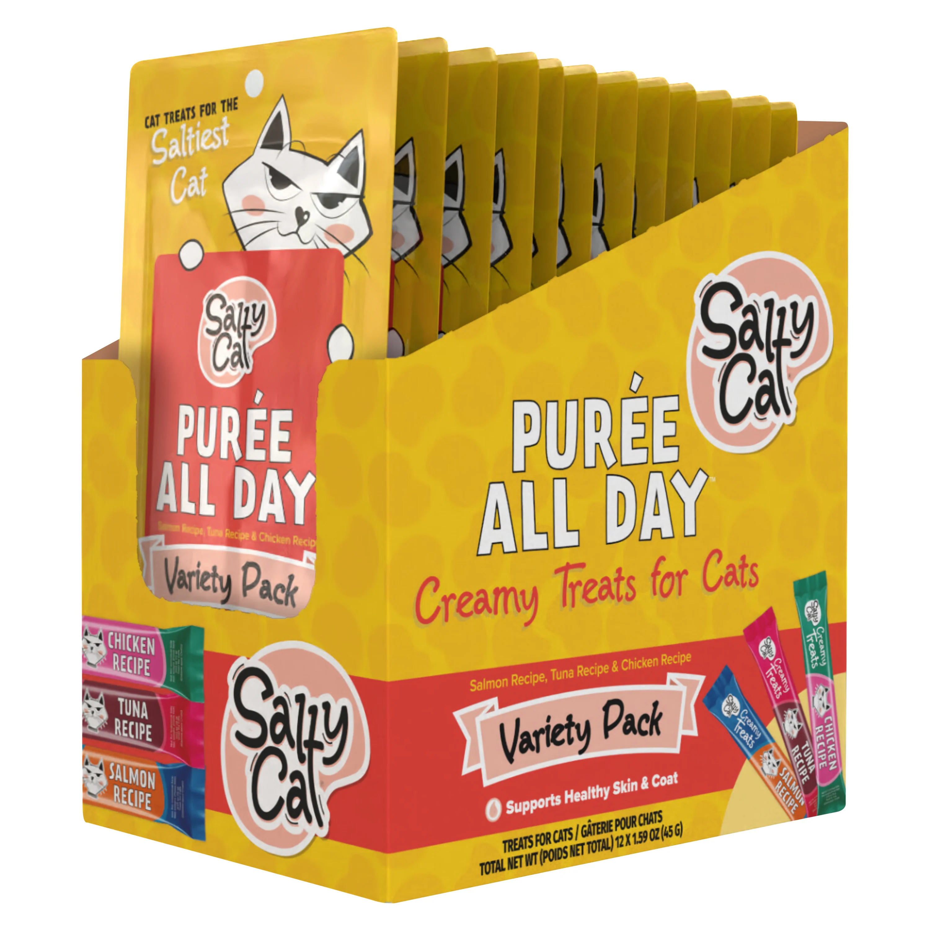 Salty Cat Purée All Day Natural Creamy Tuna, Salmon & Chicken Variety Pack Tube Treats for Cats, 15g x 36 Tubes - Image 5