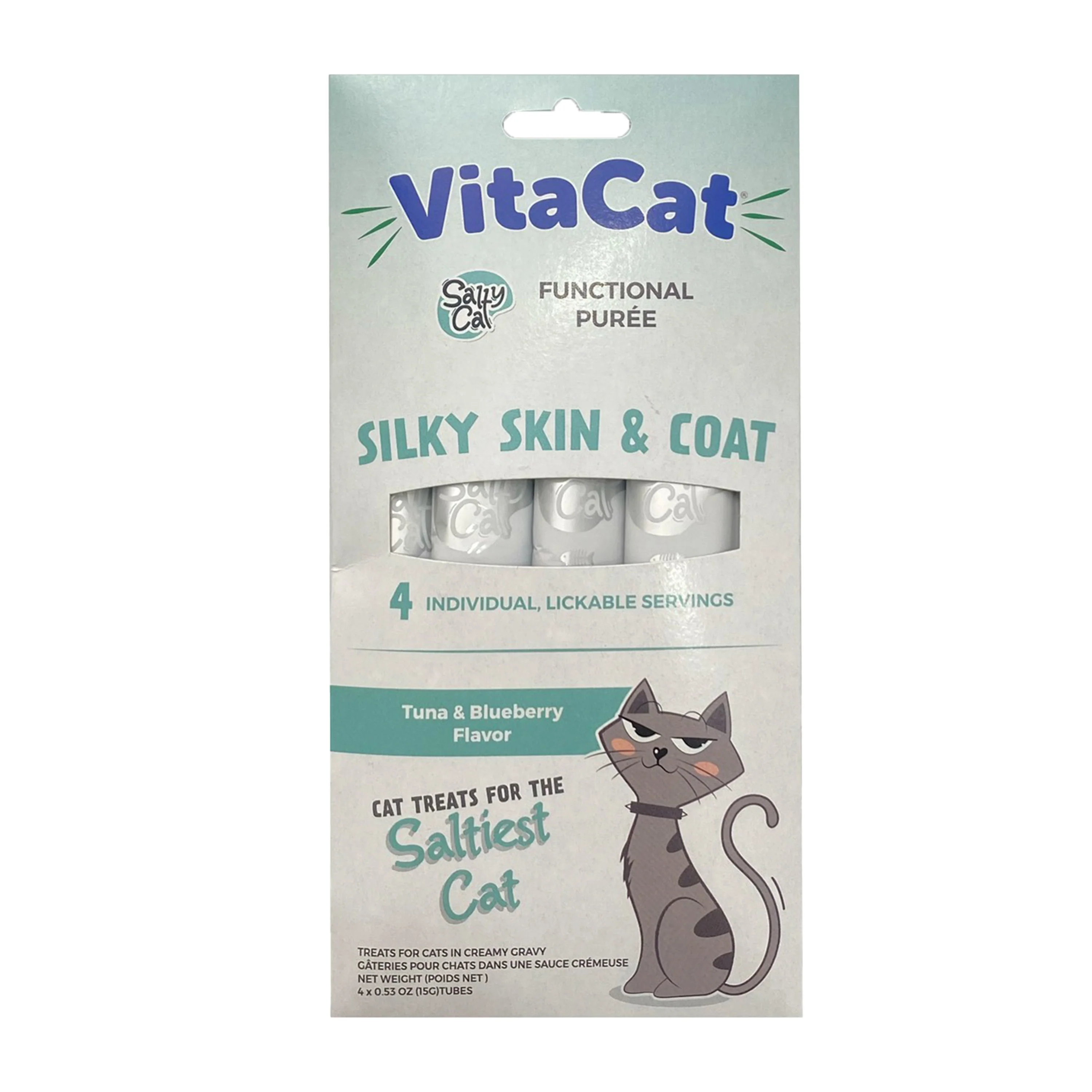 VitaCat by Salty Cat Silky Skin & Coat Natural Creamy Tuna & Blueberry Functional Tube Treats for Cats, 15g x 48 Tubes - Image 3