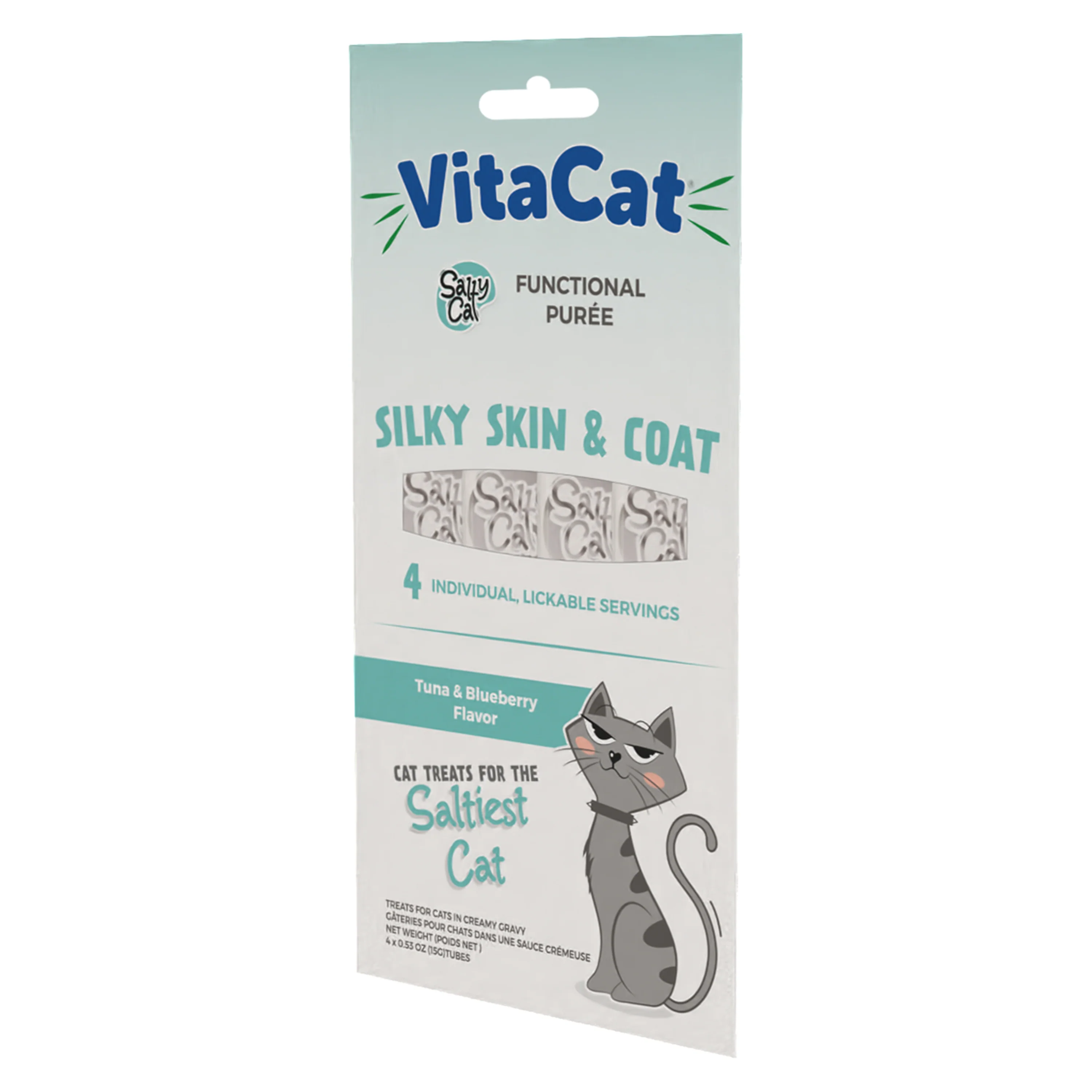 VitaCat by Salty Cat Silky Skin & Coat Natural Creamy Tuna & Blueberry Functional Tube Treats for Cats, 15g x 48 Tubes - Image 4