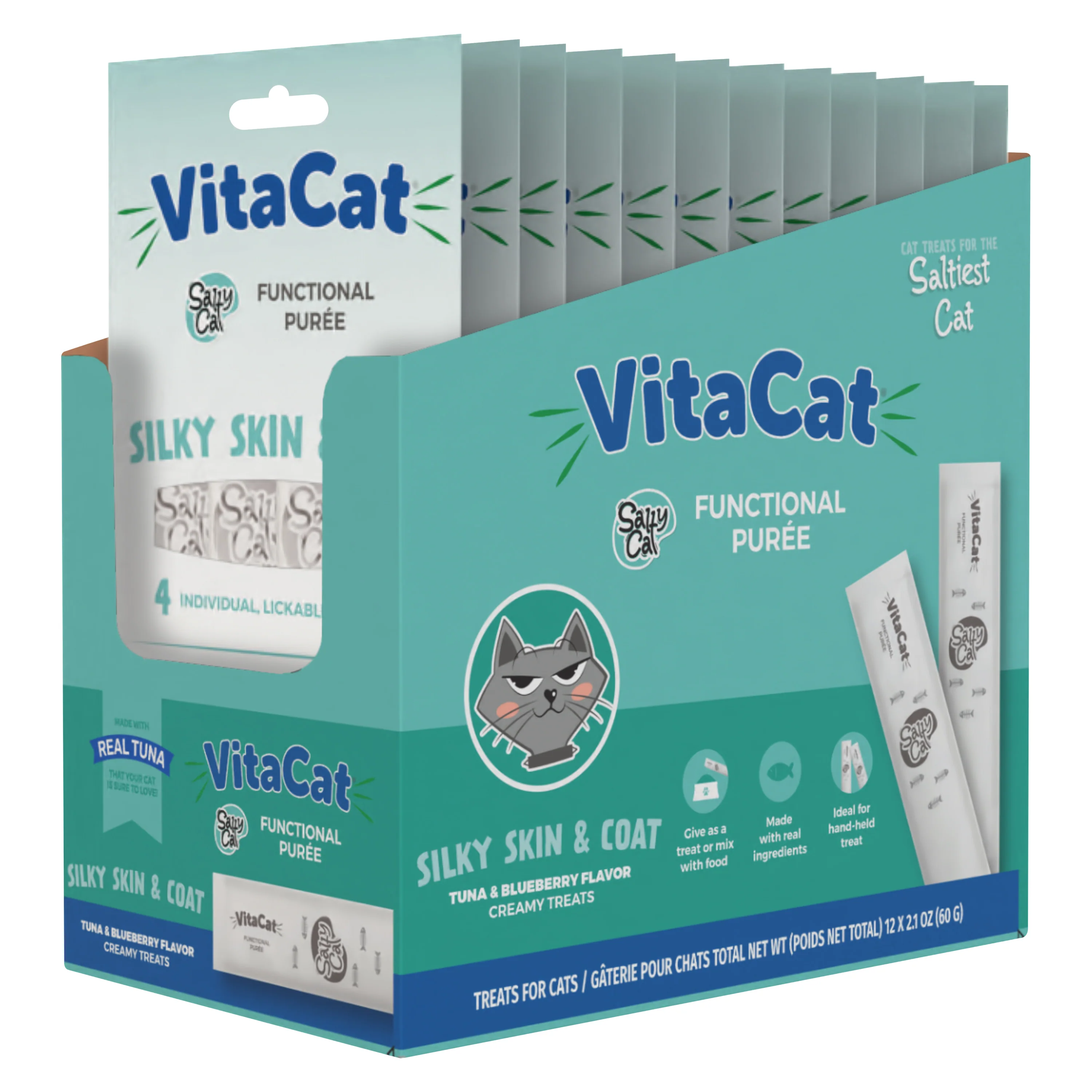 VitaCat by Salty Cat Silky Skin & Coat Natural Creamy Tuna & Blueberry Functional Tube Treats for Cats, 15g x 48 Tubes - Image 6