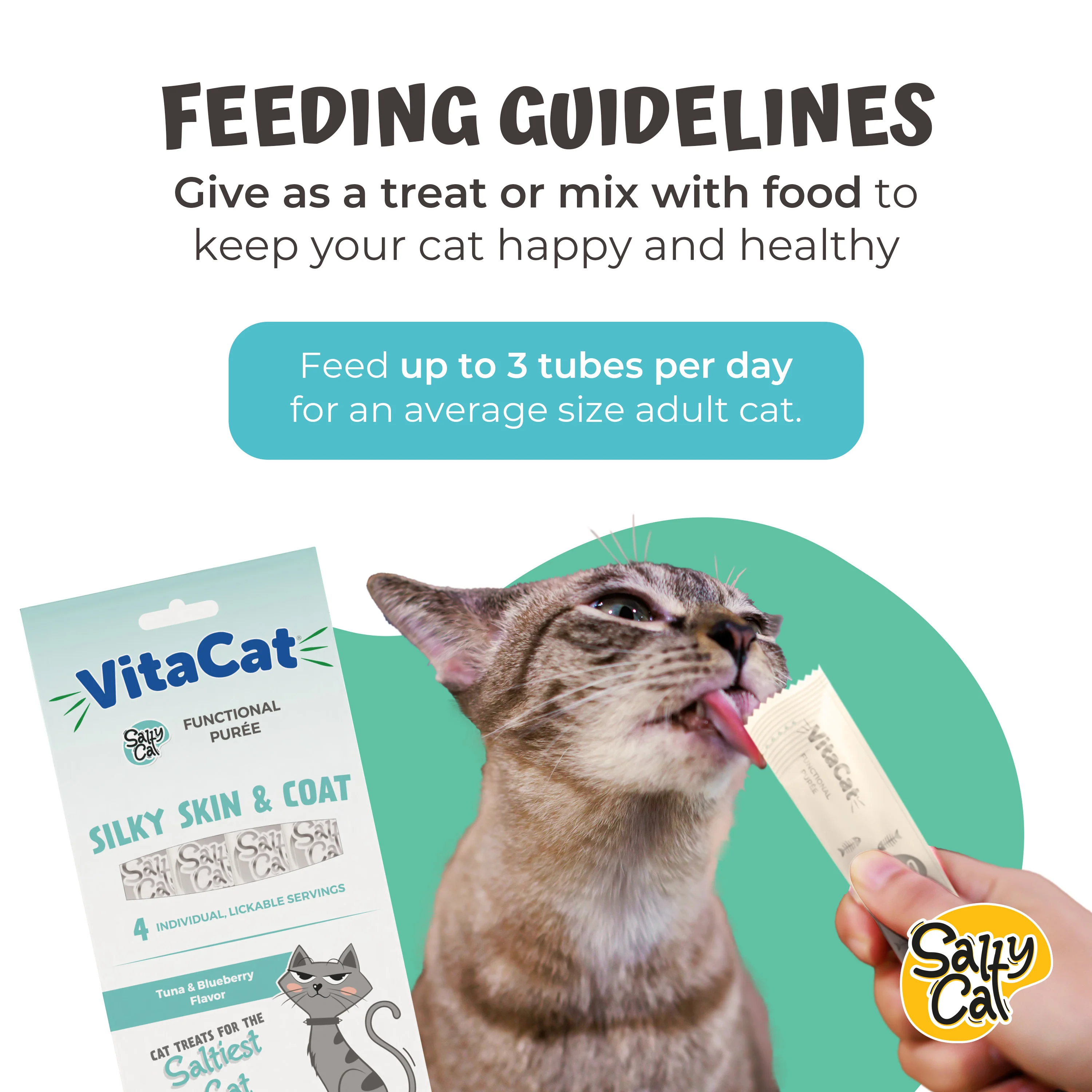 VitaCat by Salty Cat Silky Skin & Coat Natural Creamy Tuna & Blueberry Functional Tube Treats for Cats, 15g x 48 Tubes - Image 9