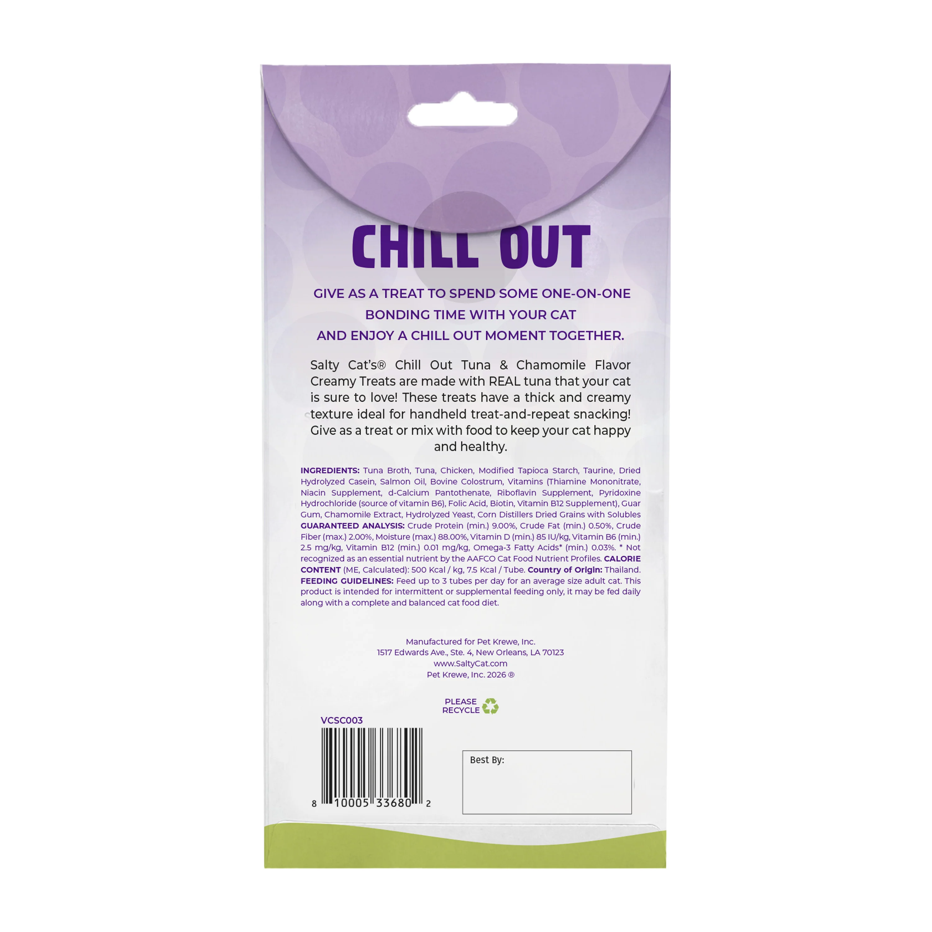 Salty Cat VitaCat Chill Out Tuna & Chamomile Flavor Creamy Treats for Cats, 4 x 15g Tubes - Image 3