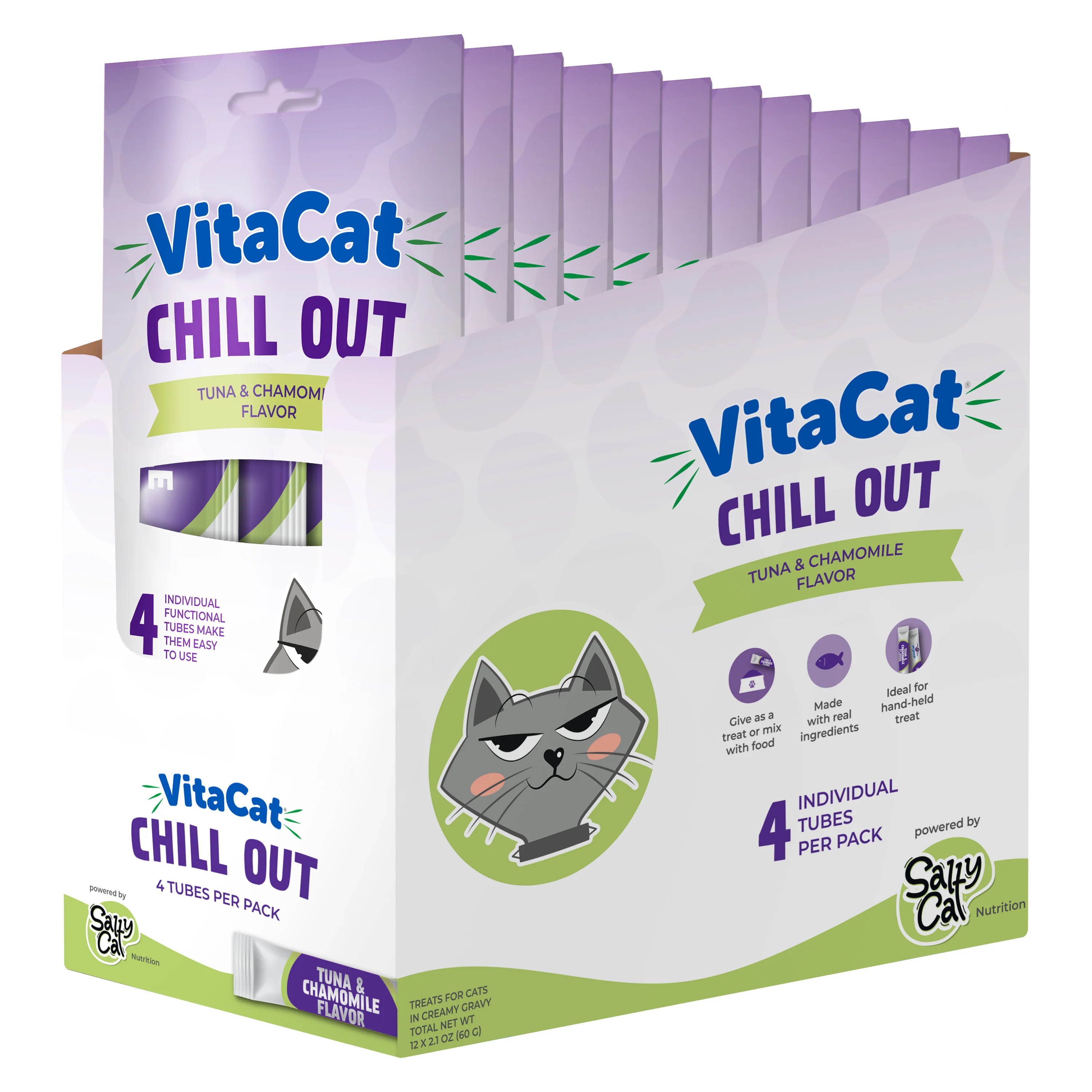Salty Cat VitaCat Chill Out Tuna & Chamomile Flavor Creamy Treats for Cats, 4 x 15g Tubes - Image 4