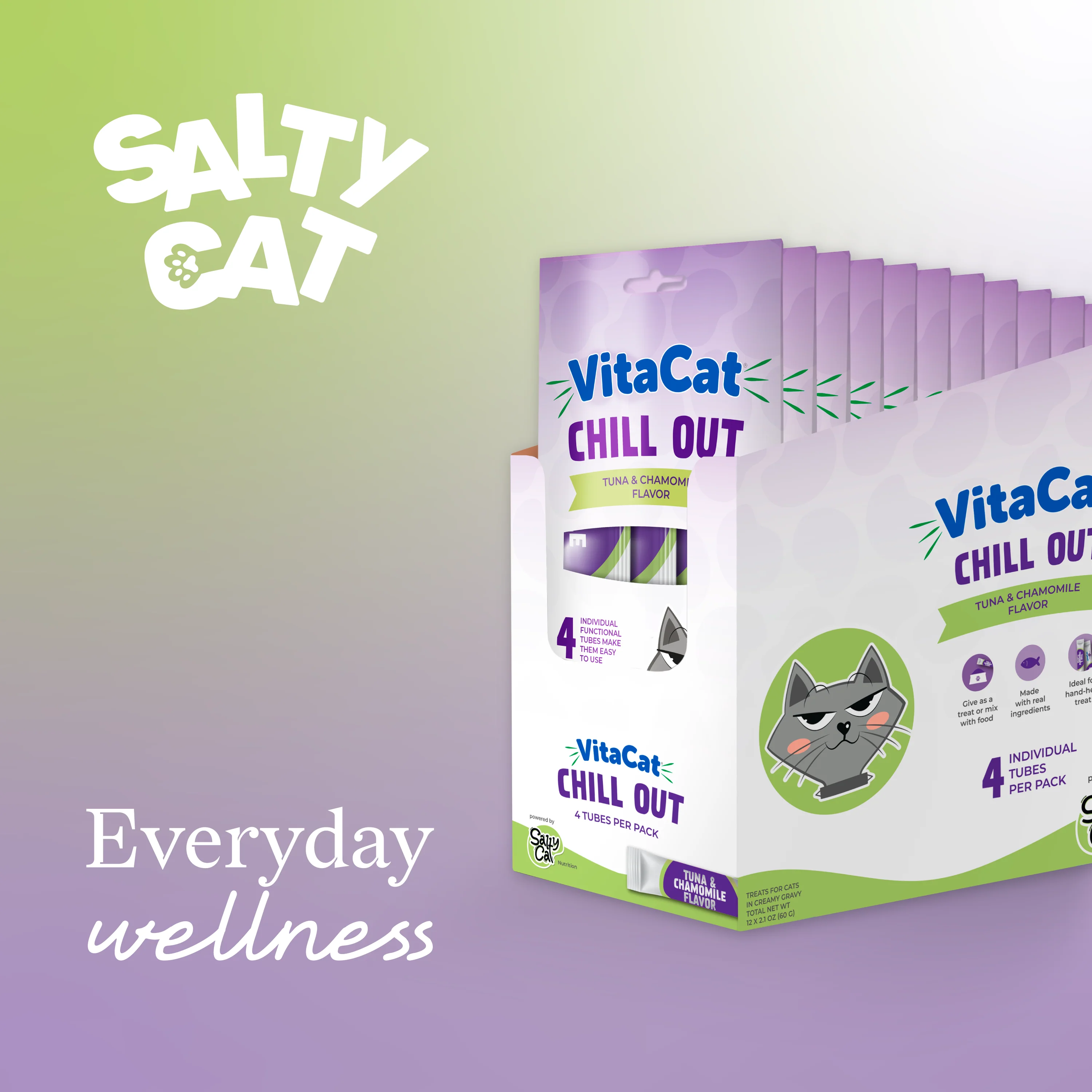 Salty Cat VitaCat Chill Out Tuna & Chamomile Flavor Creamy Treats for Cats, 4 x 15g Tubes - Image 6