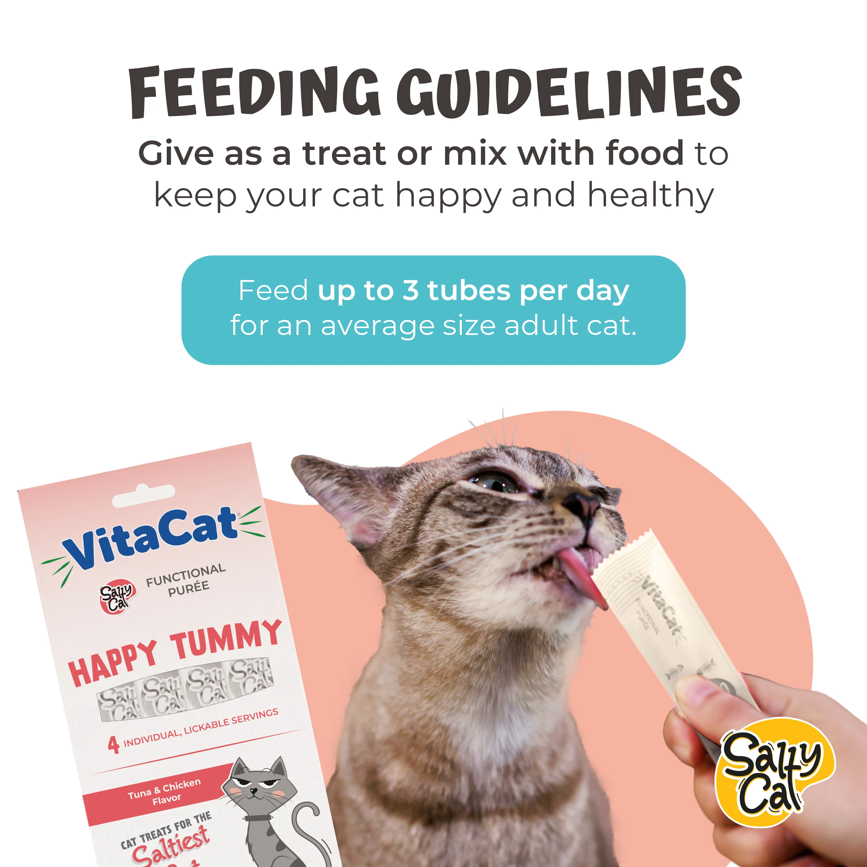 VitaCat by Salty Cat Happy Tummy Natural Treats for Cats, 15g x 48 Tubes - Image 9